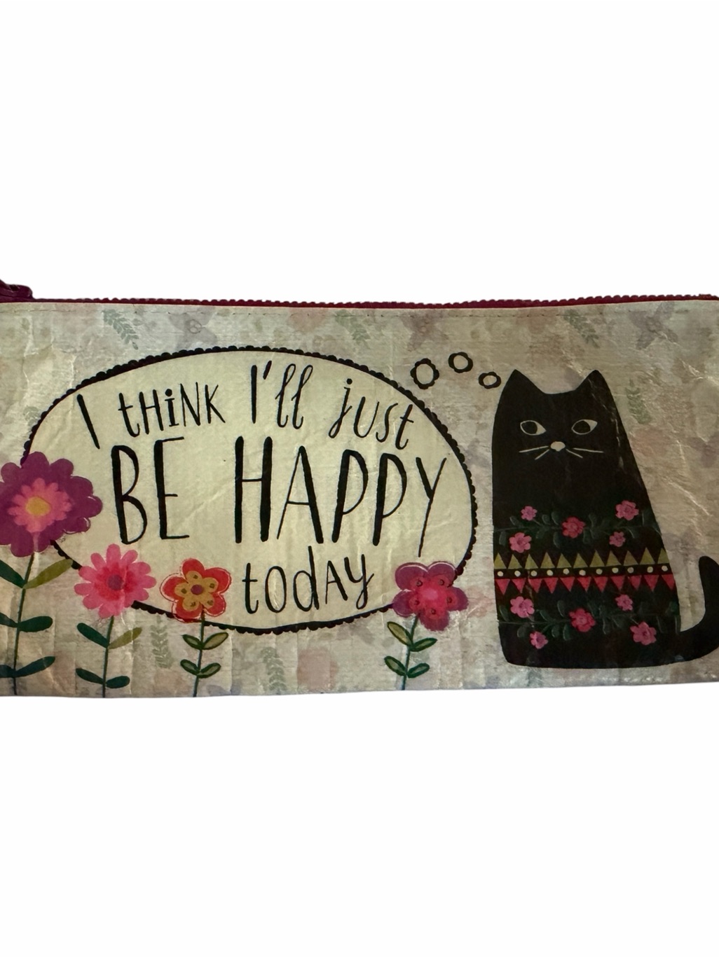 Natural Life Pink, Black, Cream Floral Cat Zipper Pouch